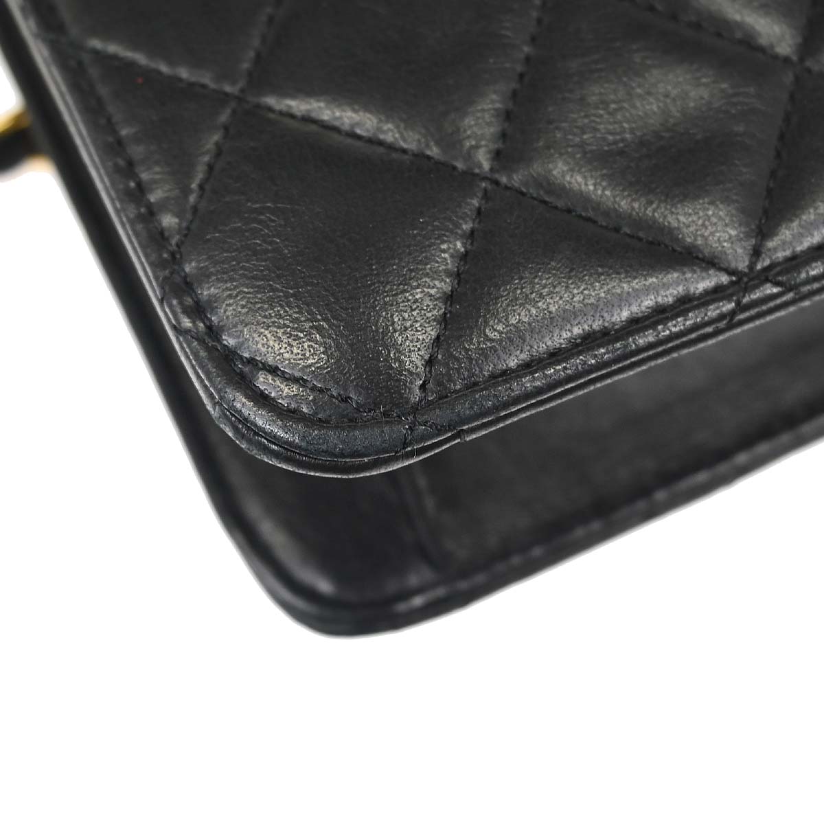 Chanel 1989-1991 Black Lambskin Double Turnlock 2way Shoulder Handbag