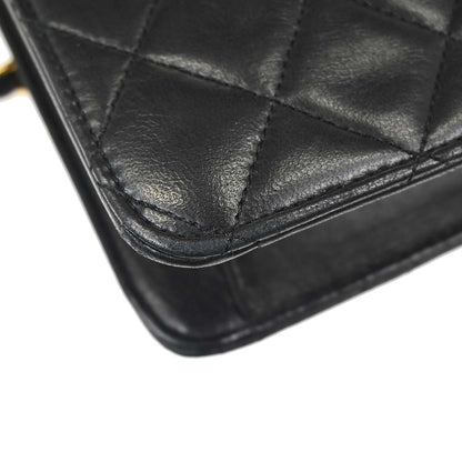 Chanel 1989-1991 Black Lambskin Double Turnlock 2way Shoulder Handbag
