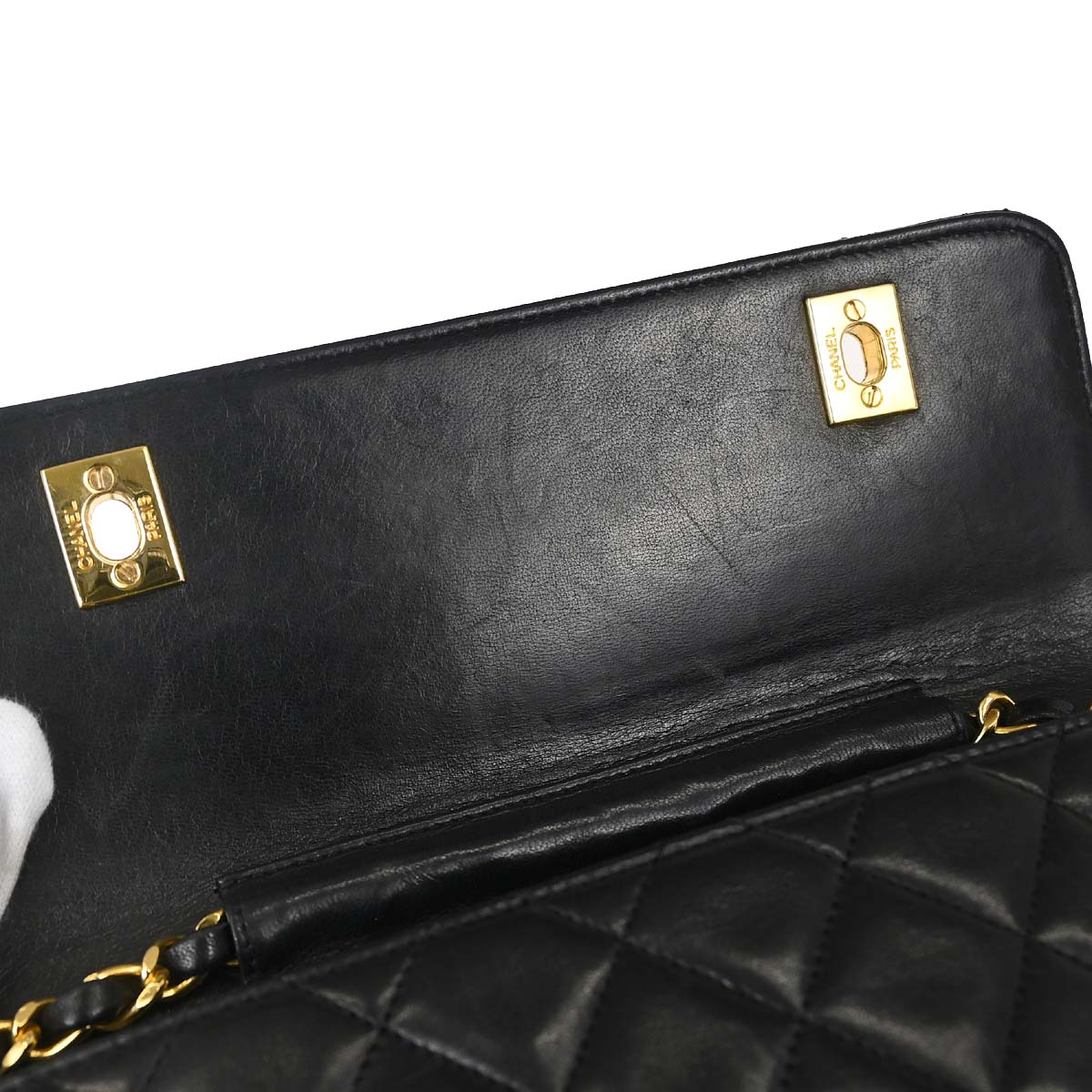 Chanel 1989-1991 Black Lambskin Double Turnlock 2way Shoulder Handbag