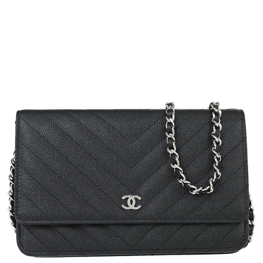 Chanel 2018 Black Caviar Skin Classic WOC Wallet on Chain Bag