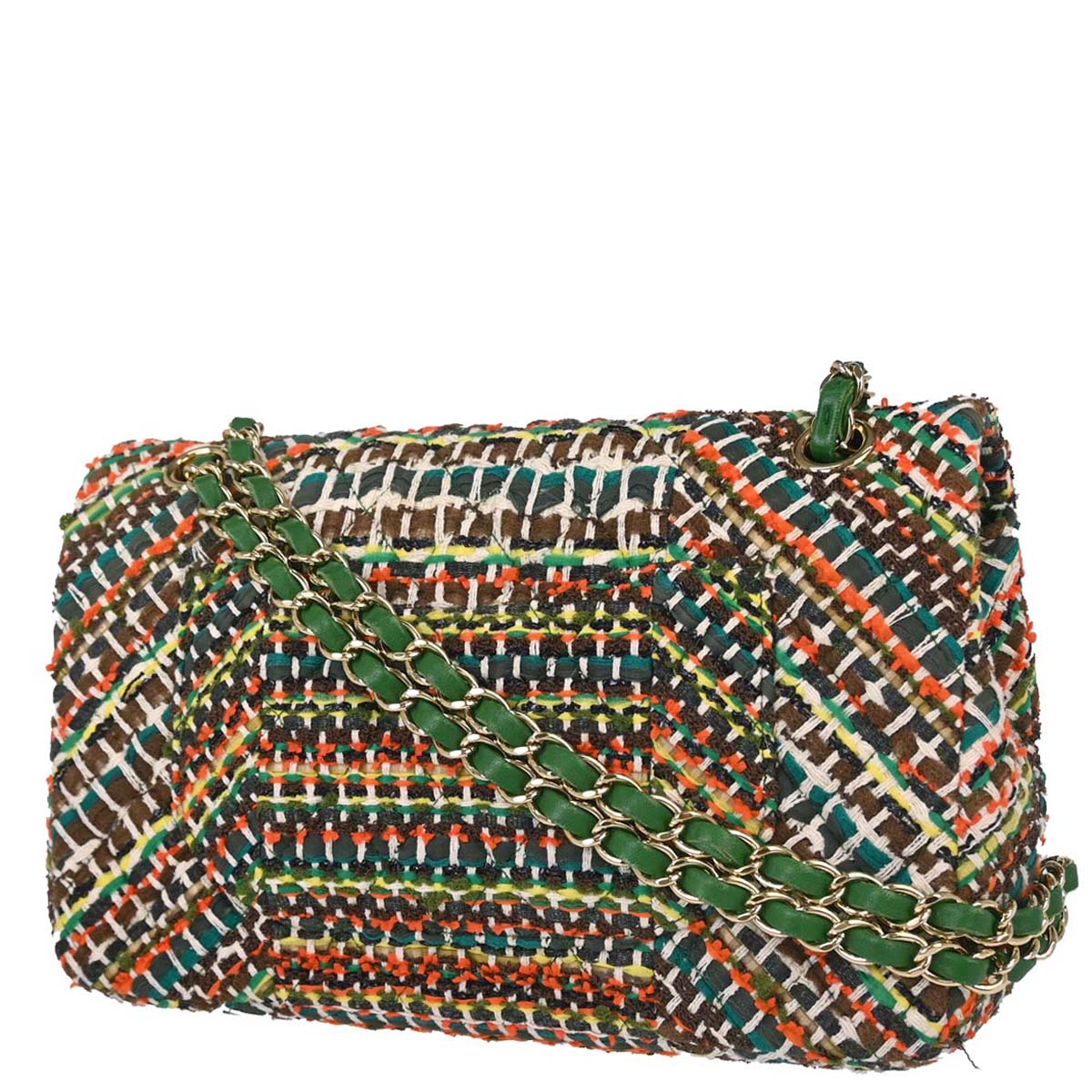 Chanel Green Tweed Medium Classic Double Flap Shoulder Bag