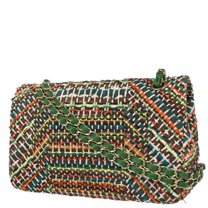 Chanel Green Tweed Medium Classic Double Flap Shoulder Bag