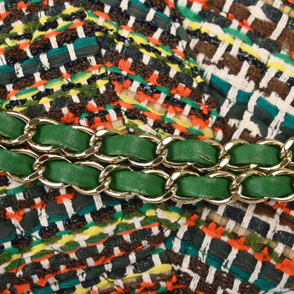 Chanel Green Tweed Medium Classic Double Flap Shoulder Bag