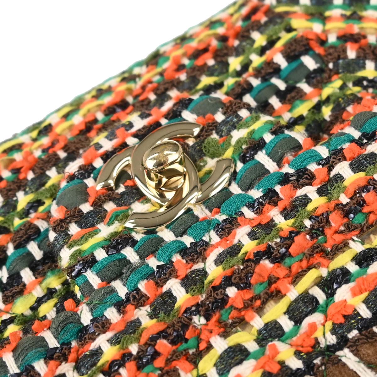 Chanel Green Tweed Medium Classic Double Flap Shoulder Bag