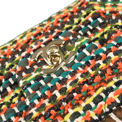 Chanel Green Tweed Medium Classic Double Flap Shoulder Bag