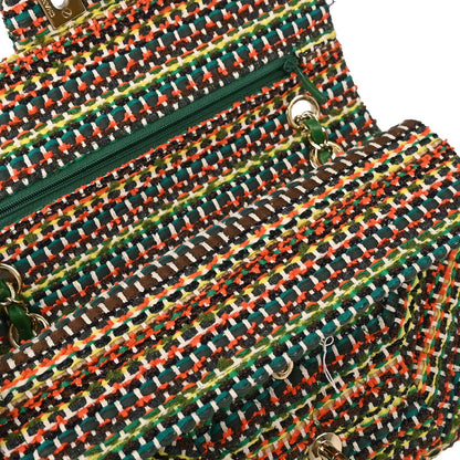 Chanel Green Tweed Medium Classic Double Flap Shoulder Bag