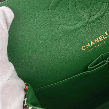 Chanel Green Tweed Medium Classic Double Flap Shoulder Bag