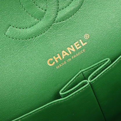 Chanel Green Tweed Medium Classic Double Flap Shoulder Bag