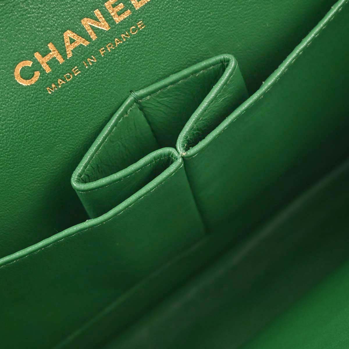 Chanel Green Tweed Medium Classic Double Flap Shoulder Bag