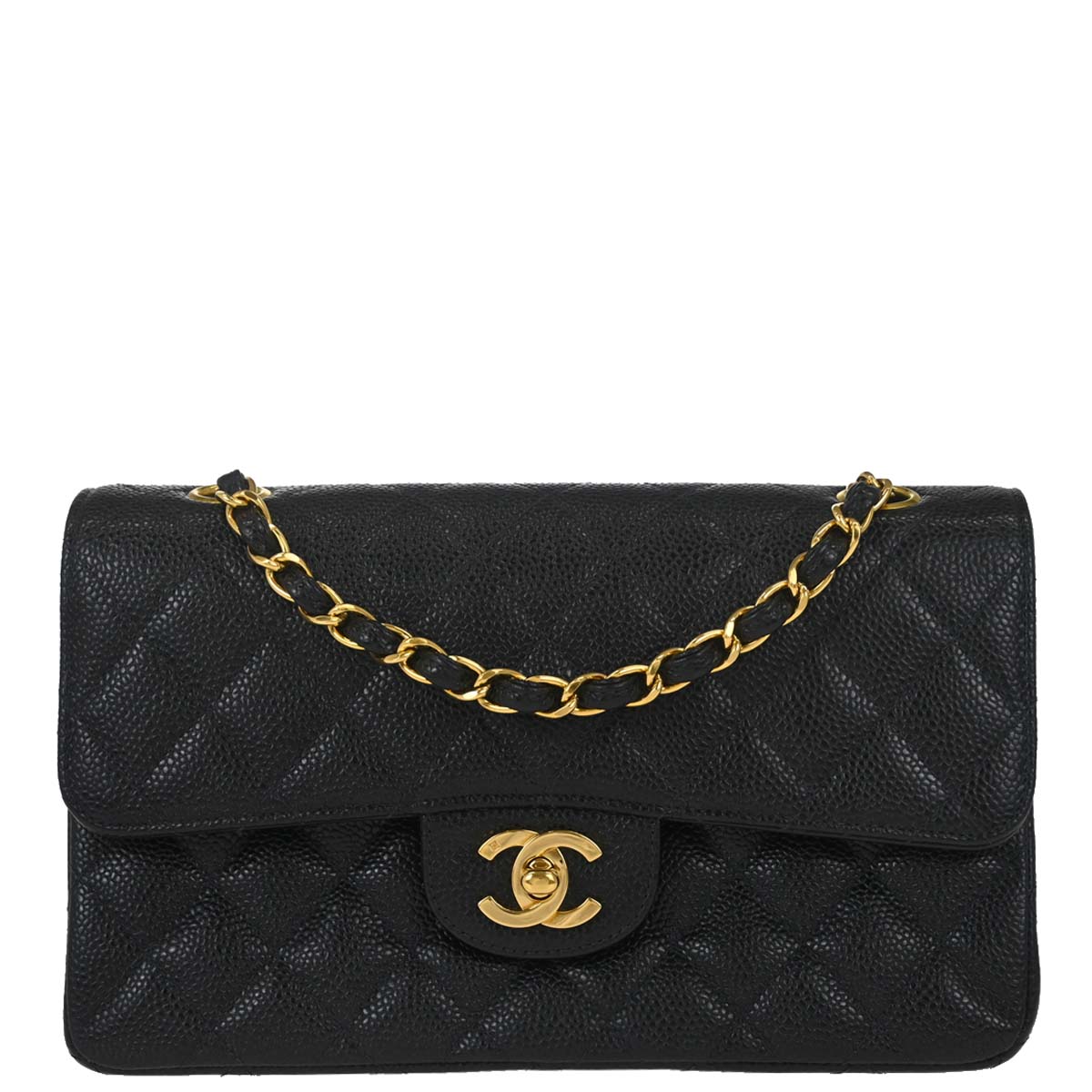 Chanel 1997-1999 Black Caviar Skin Small Classic Double Flap Shoulder Bag