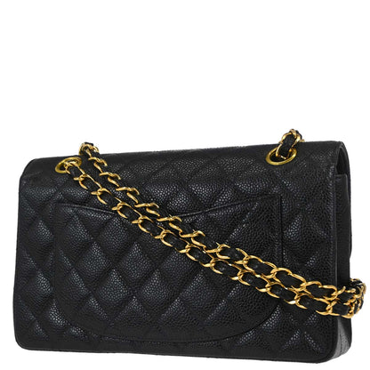 Chanel 1997-1999 Black Caviar Skin Small Classic Double Flap Shoulder Bag