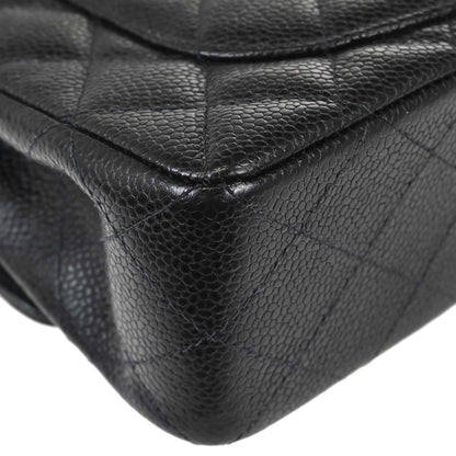 Chanel 1997-1999 Black Caviar Skin Small Classic Double Flap Shoulder Bag