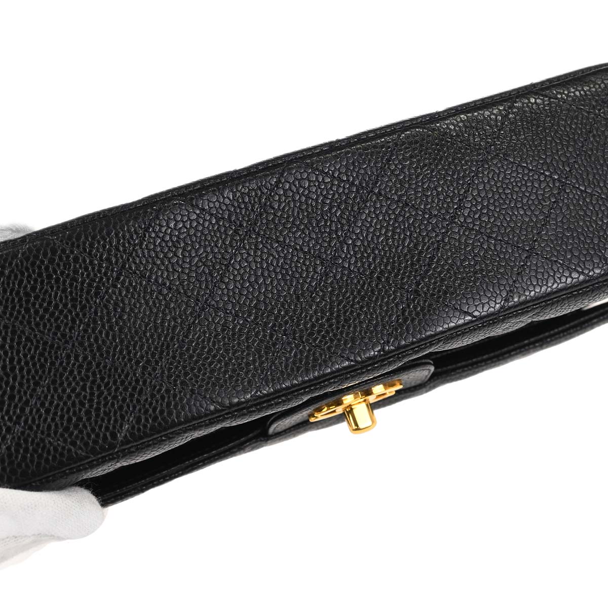 Chanel 1997-1999 Black Caviar Skin Small Classic Double Flap Shoulder Bag