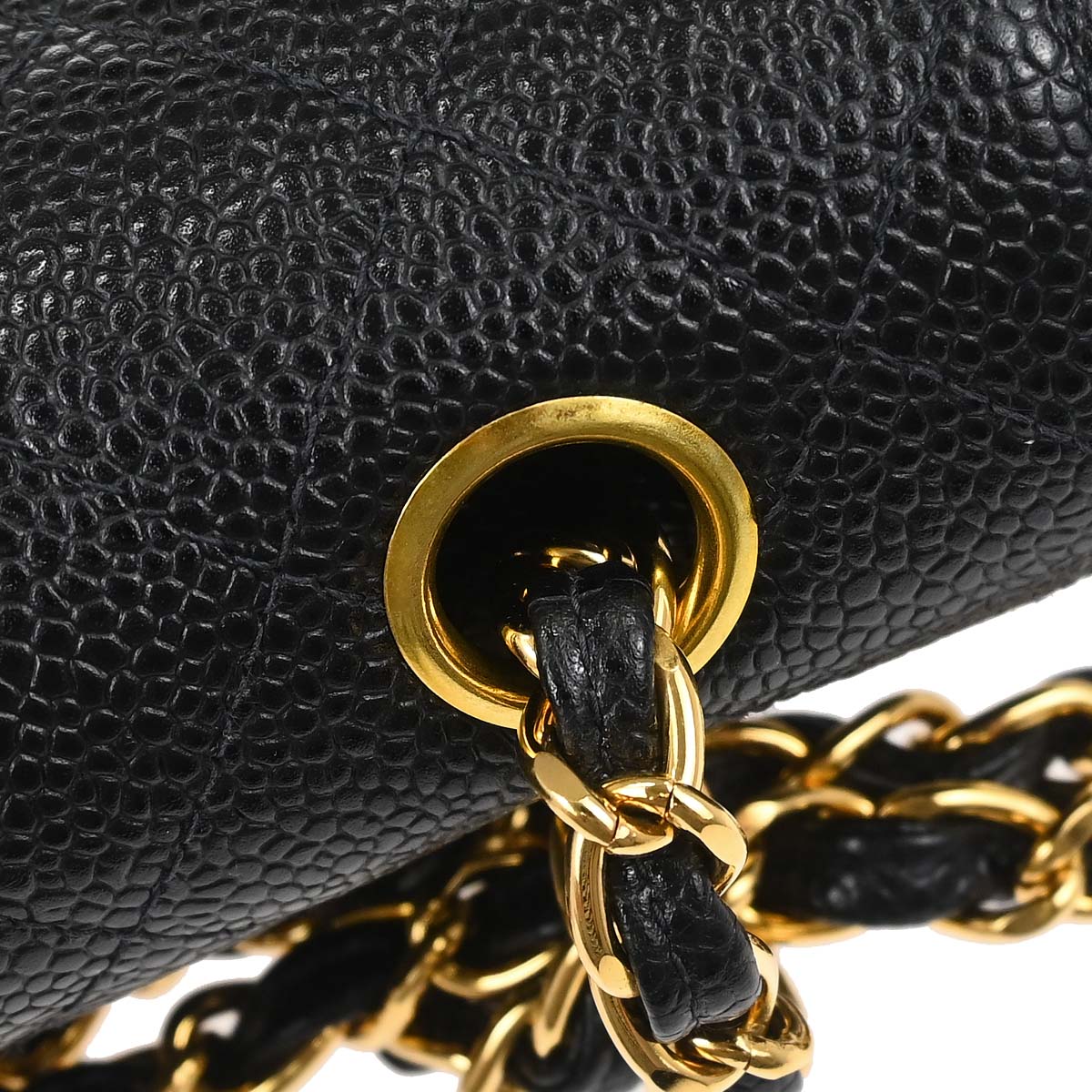 Chanel 1997-1999 Black Caviar Skin Small Classic Double Flap Shoulder Bag