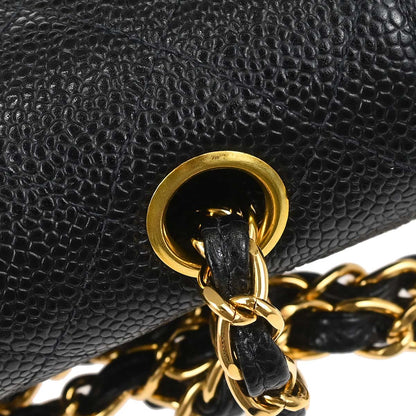 Chanel 1997-1999 Black Caviar Skin Small Classic Double Flap Shoulder Bag