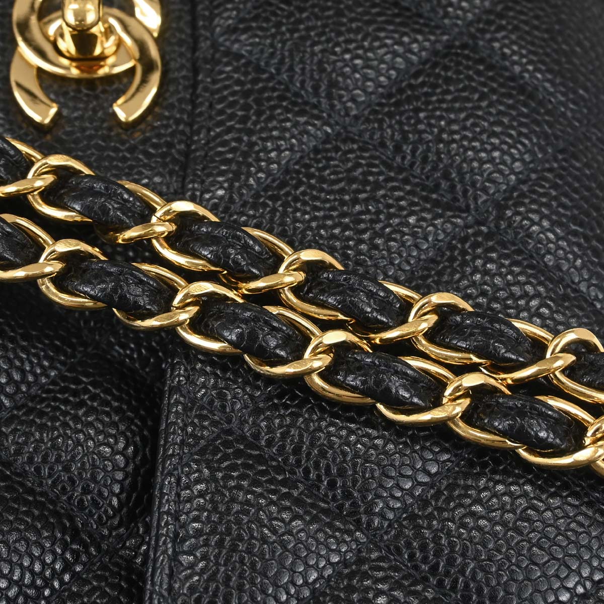 Chanel 1997-1999 Black Caviar Skin Small Classic Double Flap Shoulder Bag