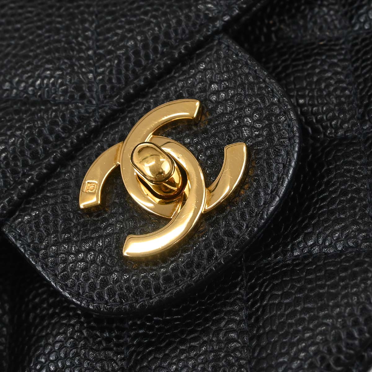 Chanel 1997-1999 Black Caviar Skin Small Classic Double Flap Shoulder Bag