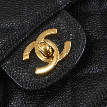 Chanel 1997-1999 Black Caviar Skin Small Classic Double Flap Shoulder Bag