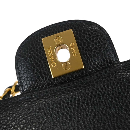Chanel 1997-1999 Black Caviar Skin Small Classic Double Flap Shoulder Bag