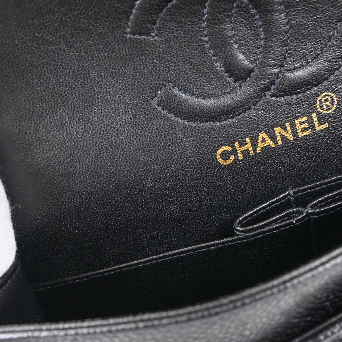 Chanel 1997-1999 Black Caviar Skin Small Classic Double Flap Shoulder Bag