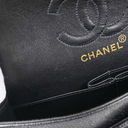 Chanel 1997-1999 Black Caviar Skin Small Classic Double Flap Shoulder Bag