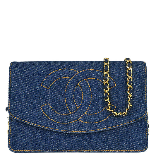 Chanel 1996-1997 Blue Denim Timeless Wallet on Chain WOC