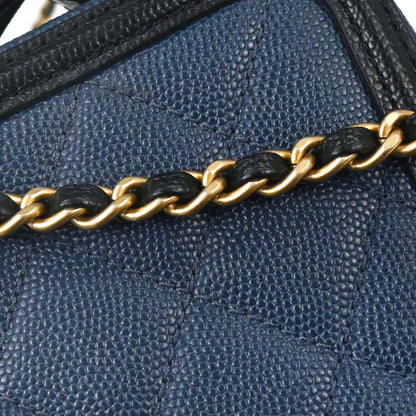 Chanel Navy Black Caviar Skin Bicolor Filigree 2way Shoulder Vanity Handbag