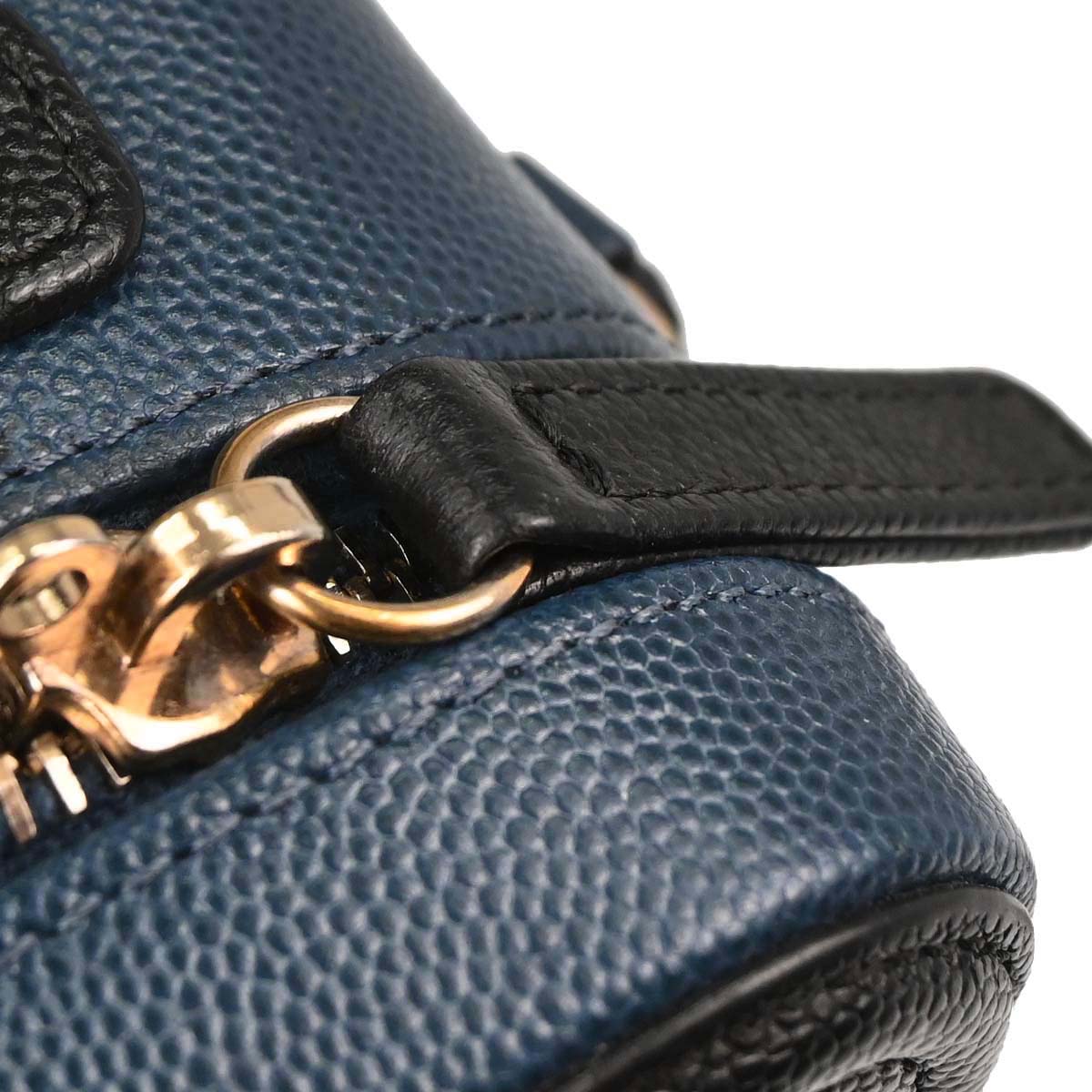 Chanel Navy Black Caviar Skin Bicolor Filigree 2way Shoulder Vanity Handbag