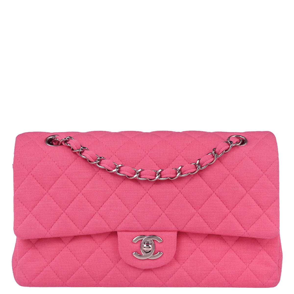 Chanel Pink Cotton Medium Classic Double Flap Shoulder Bag