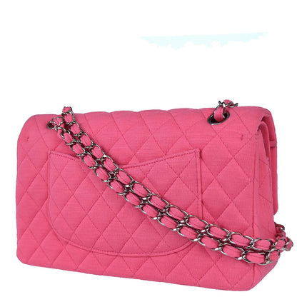 Chanel Pink Cotton Medium Classic Double Flap Shoulder Bag