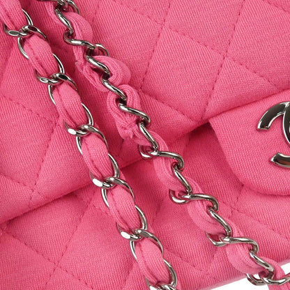 Chanel Pink Cotton Medium Classic Double Flap Shoulder Bag