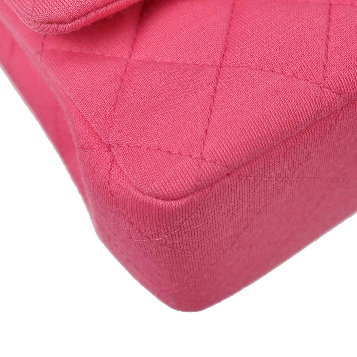 Chanel Pink Cotton Medium Classic Double Flap Shoulder Bag
