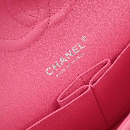 Chanel Pink Cotton Medium Classic Double Flap Shoulder Bag
