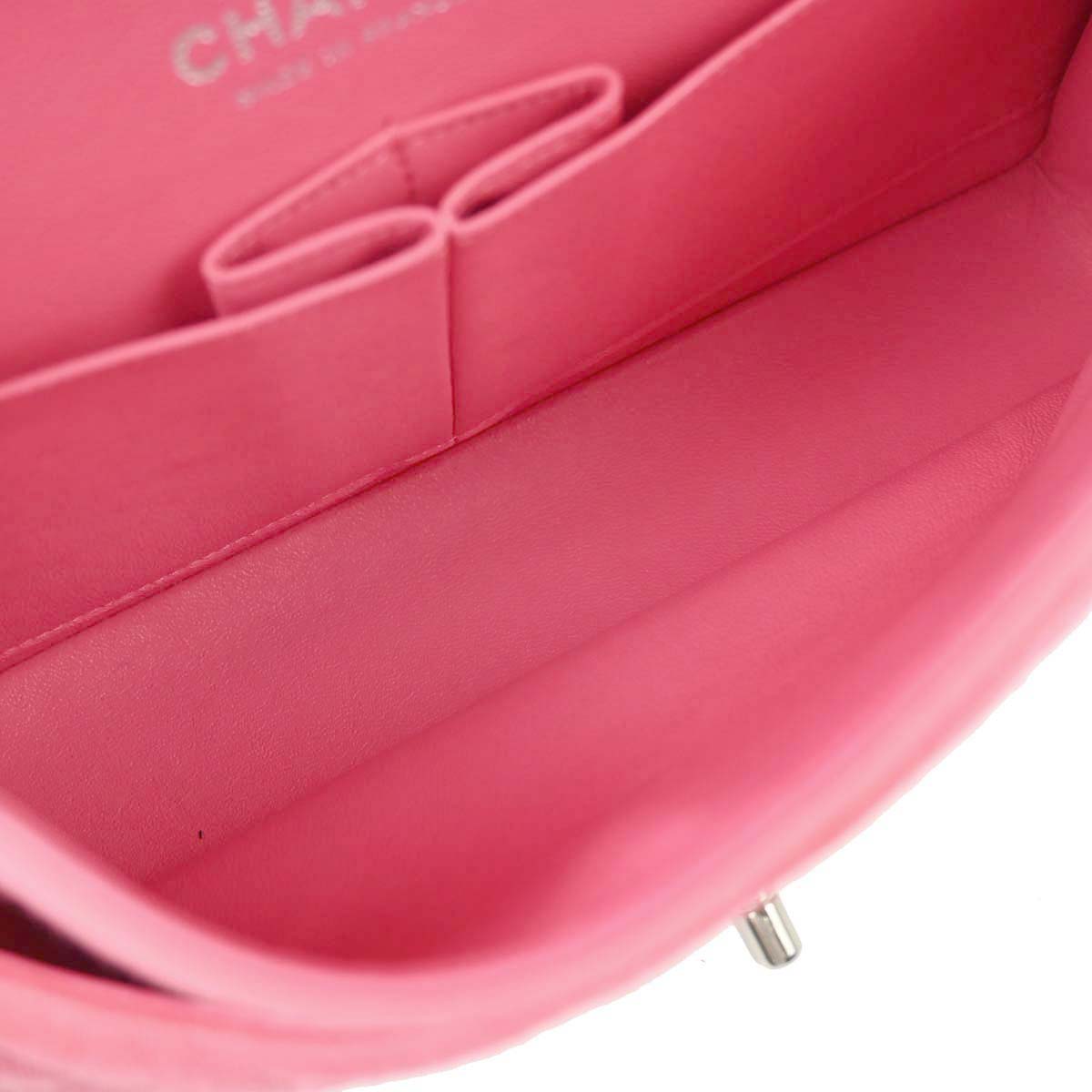 Chanel Pink Cotton Medium Classic Double Flap Shoulder Bag