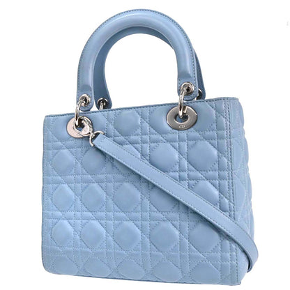 Christian Dior Blue Lambskin Medium Lady Dior Cannage 2way Shoulder Handbag