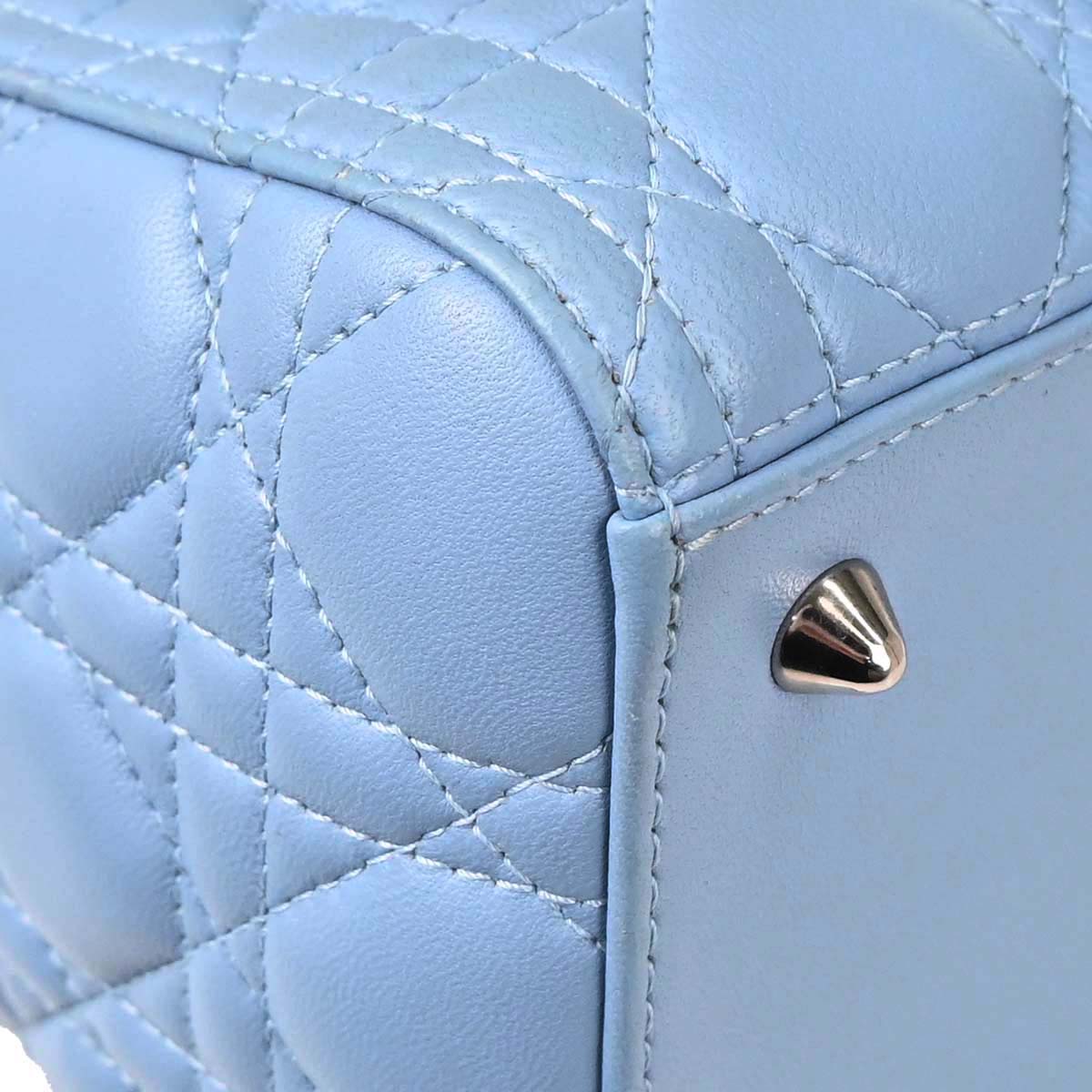 Christian Dior Blue Lambskin Medium Lady Dior Cannage 2way Shoulder Handbag