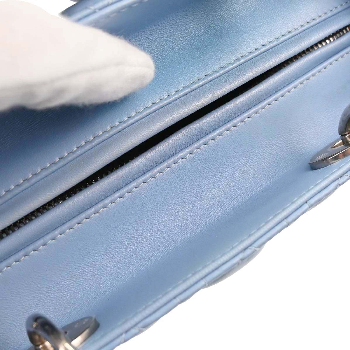 Christian Dior Blue Lambskin Medium Lady Dior Cannage 2way Shoulder Handbag