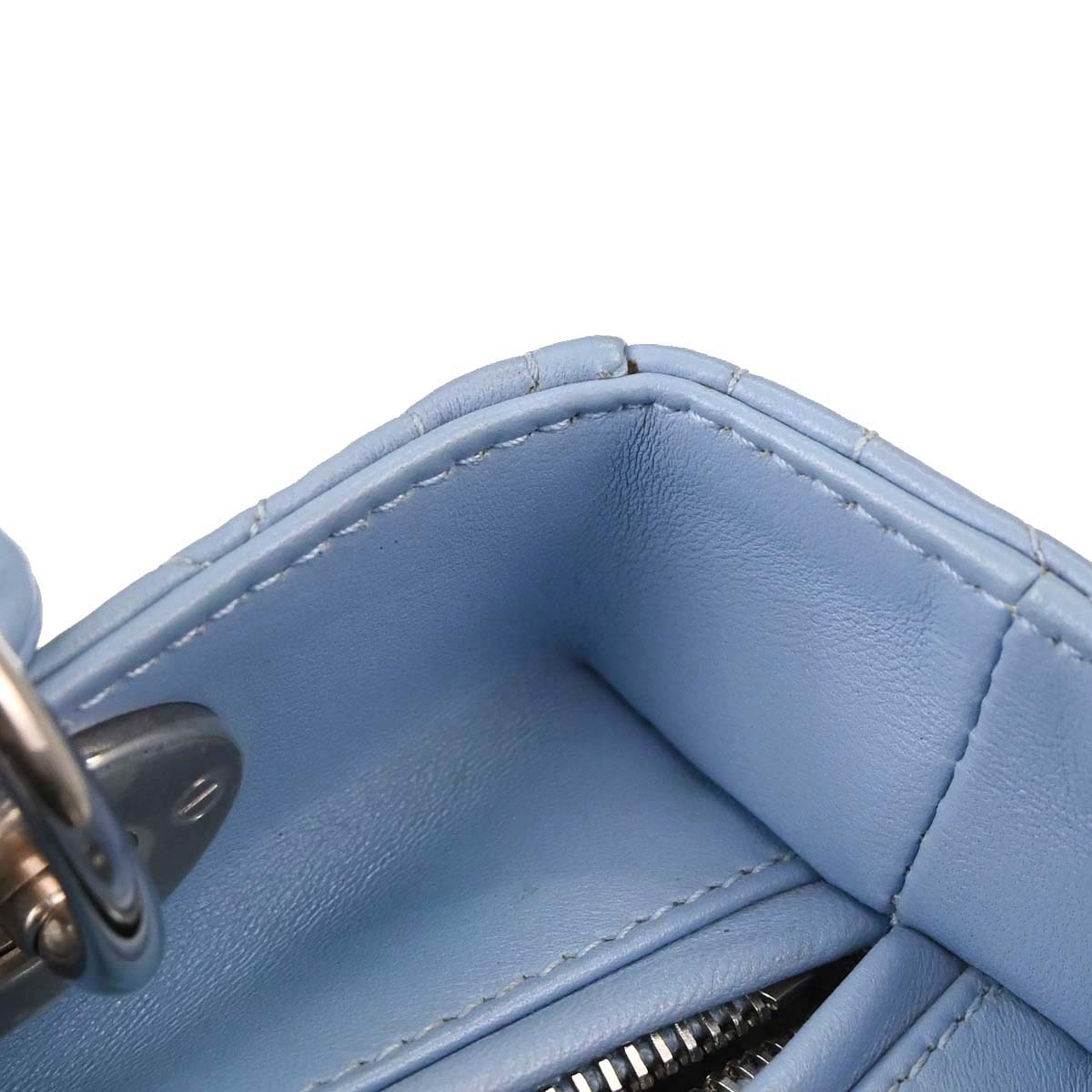 Christian Dior Blue Lambskin Medium Lady Dior Cannage 2way Shoulder Handbag