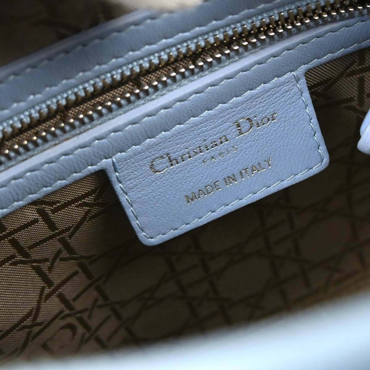 Christian Dior Blue Lambskin Medium Lady Dior Cannage 2way Shoulder Handbag