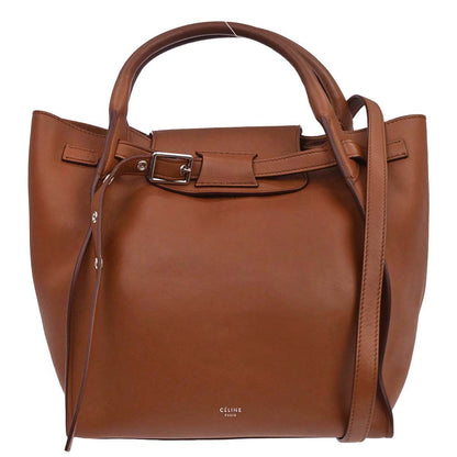 Celine Brown Leather Small Big Bag 2way Shoulder Handbag