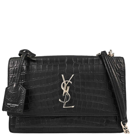 Saint Laurent Black Embossed Leather Sunset Shoulder Bag
