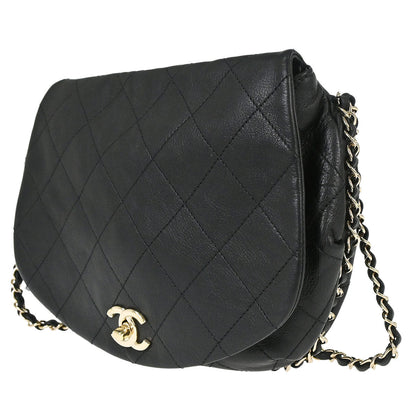 Chanel 2019 Black Calfskin Chain Around Saddle Flap Shoulder Bag