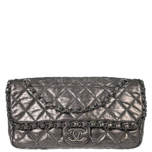 Chanel Gray Calfskin Chain Me Luxury Line Flap Bag Shoulder Bag