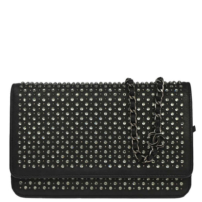 Chanel 2014-2015 Black Calfskin Rhinestone WOC Wallet on Chain Bag