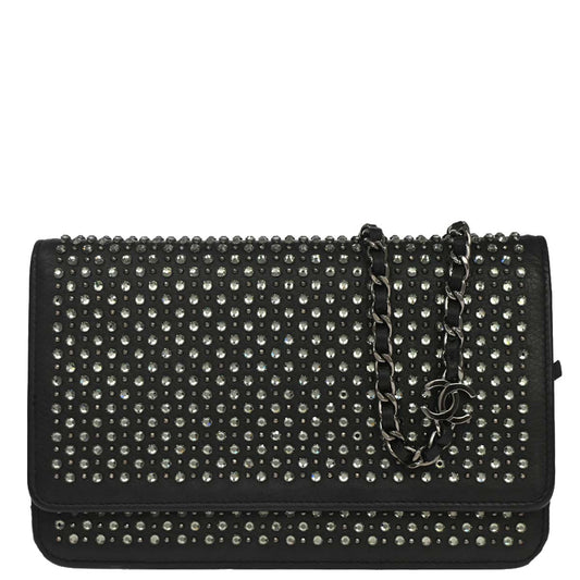 Chanel Black Calfskin Rhinestone WOC Wallet on Chain Bag