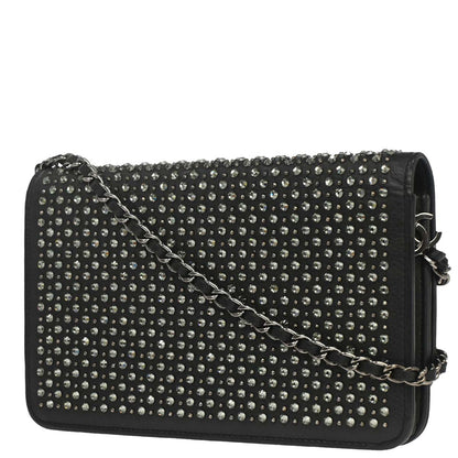Chanel 2014-2015 Black Calfskin Rhinestone WOC Wallet on Chain Bag