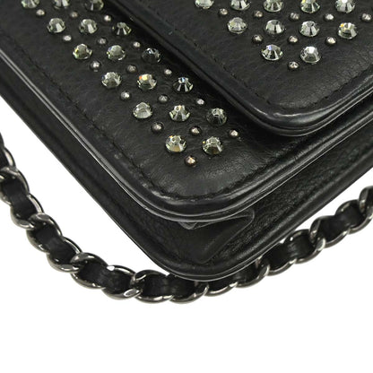 Chanel 2014-2015 Black Calfskin Rhinestone WOC Wallet on Chain Bag
