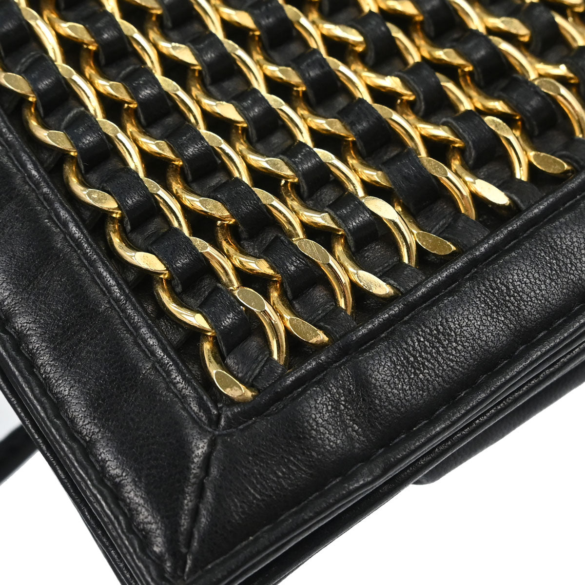 Chanel 2003-2004 Black Lambskin Chain-Embellished Shoulder Bag