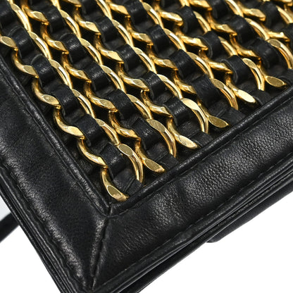 Chanel 2003-2004 Black Lambskin Chain-Embellished Shoulder Bag