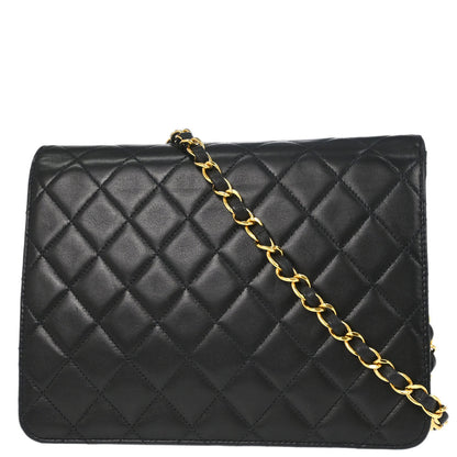 Chanel 1997-1999 Black Lambskin Pushlock Small Half Flap Shoulder Bag